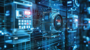 A futuristic energy grid with smart meters, renewable energy integration, and AI-driven demand management systems, illustrating advanced technology growth.