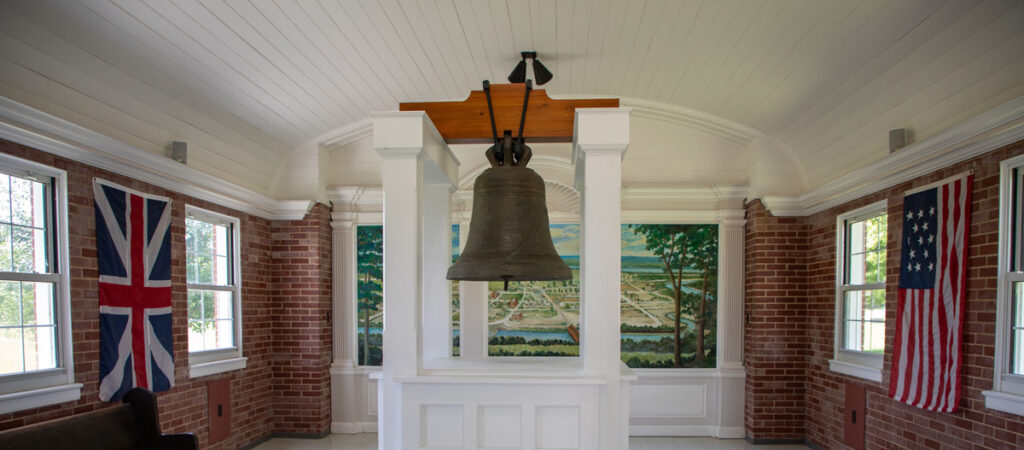 Kaskaskia Liberty Bell displayed inside a small brick building
