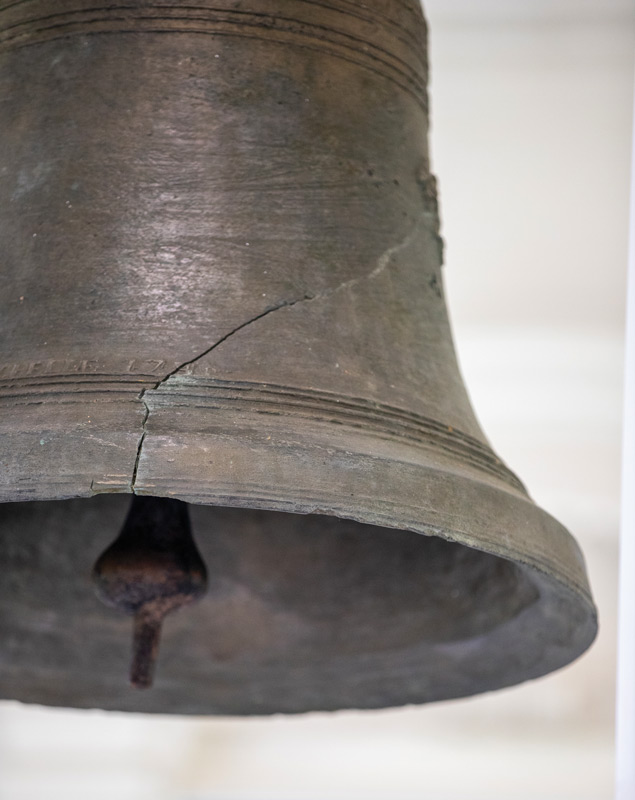 Antique, cracked bell close up