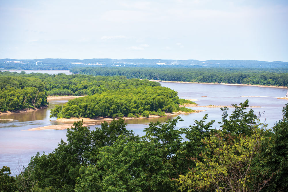 A wooded spot of land on the Mississippi River