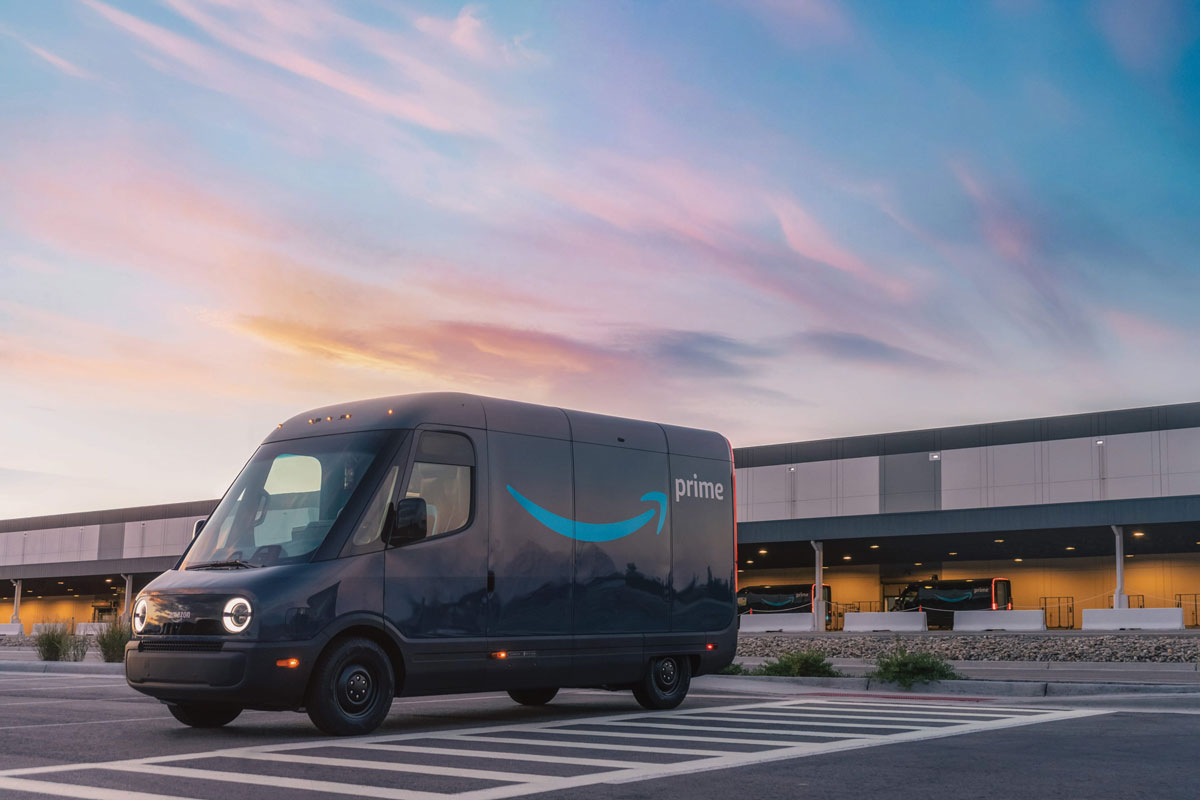 A Rivian-built Amazon delivery van