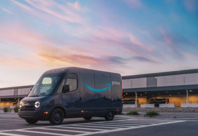 A Rivian-built Amazon delivery van