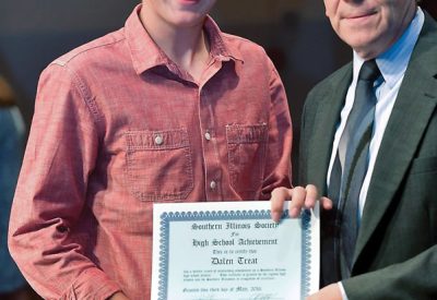Dalen Treat received certificates of achievement from The Southern Illinoisan Publisher John Pfeiffer at the 46th Annual Southern Illinois Society of High School Achievement Banquet in May at the SIU Carbondale Ballroom.