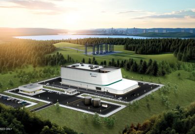 Computer rendering of GE Vernova Hitachi's BWRX-300 small modular reactor, the design that the Tennessee Valley Authority is considering building at the Clinch River site in eastern Tennessee.