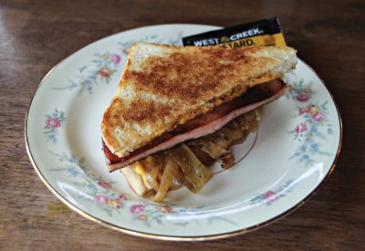 Grilled Bologna sandwich on a plate