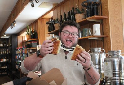 Devin Ganka, founder of Galena Foodie Adventures, shares a grilled cheese from Galena River Wine and Cheese.