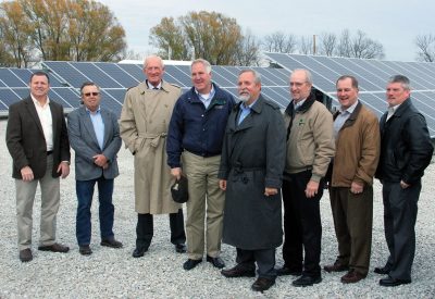 Congressman John Shimkus toured the Shelby Solar Farm in November. Joining him on the tour were (l-r) Josh Shallenberger, President/CEO, Shelby Electric Cooperative; John Scott, Chairman of the Board, Shelby Electric; Kim Leftwich, President/CEO, Coles-Moultrie Electric; Shimkus; Robert Reynolds, Vice President, Member Cooperative Services, Prairie Power, Inc.; Bob Hunsinger, President/CEO, Eastern Illini Electric; Duane Noland, President/CEO, Association of Illinois Electric Cooperatives; and Jim Matlock, Vice President of Engineering, Shelby Electric.
