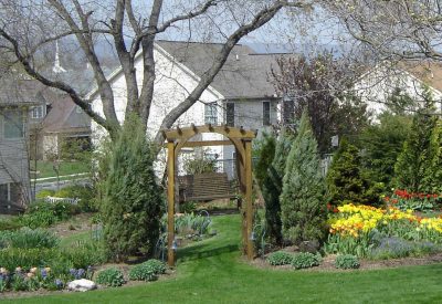 Spring bulbs add the season's first color to this garden.