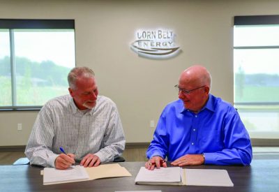 President/CEO Don Taylor (right) has retired after 18 years of service at Corn Belt Energy Corporation. Ryan Campbell (left) has been named his successor.